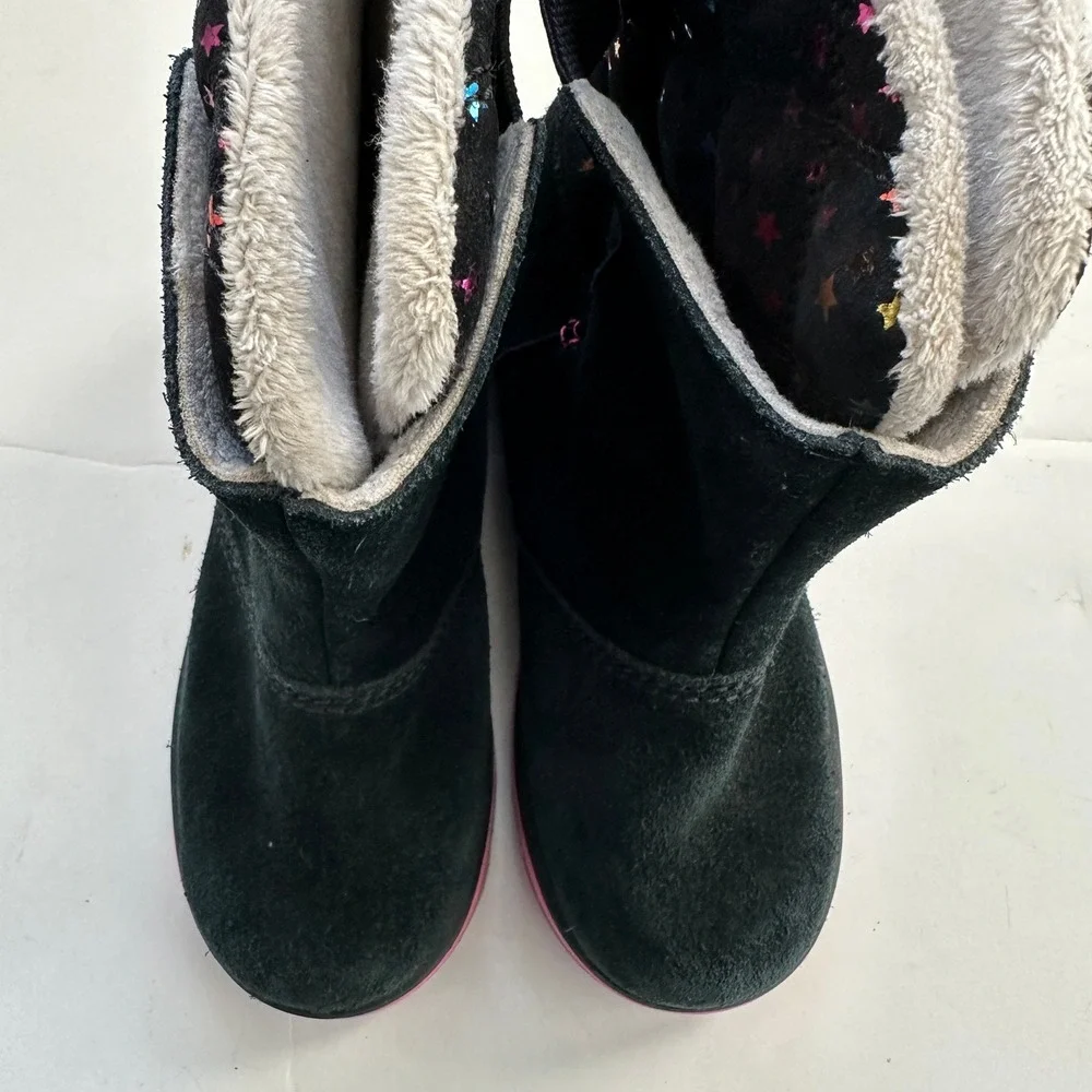 Sorel Youth Rylee Boot Winter Snow Boots Black Suede Rainbow Stars Size 4